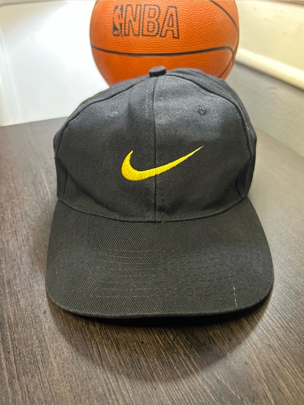 Nike Black Snapback Hat Gold Swoosh Embroidery